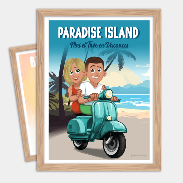 Poster personalizzato coppia in Vespa