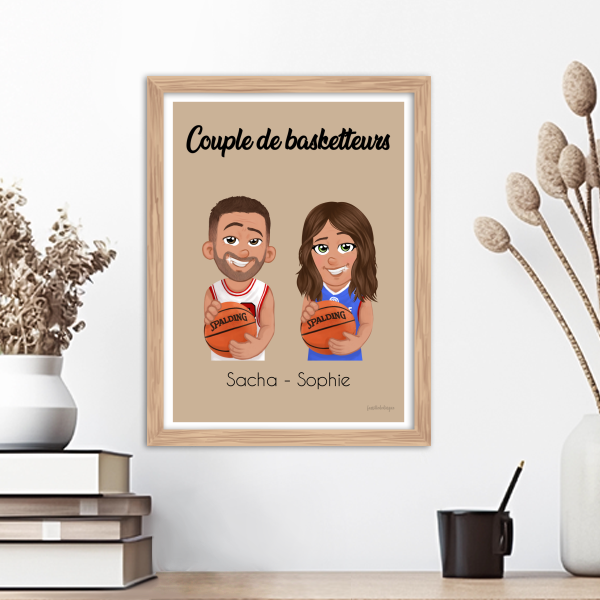Poster personalizzato coppia o amici cestisti con avatar e nomi