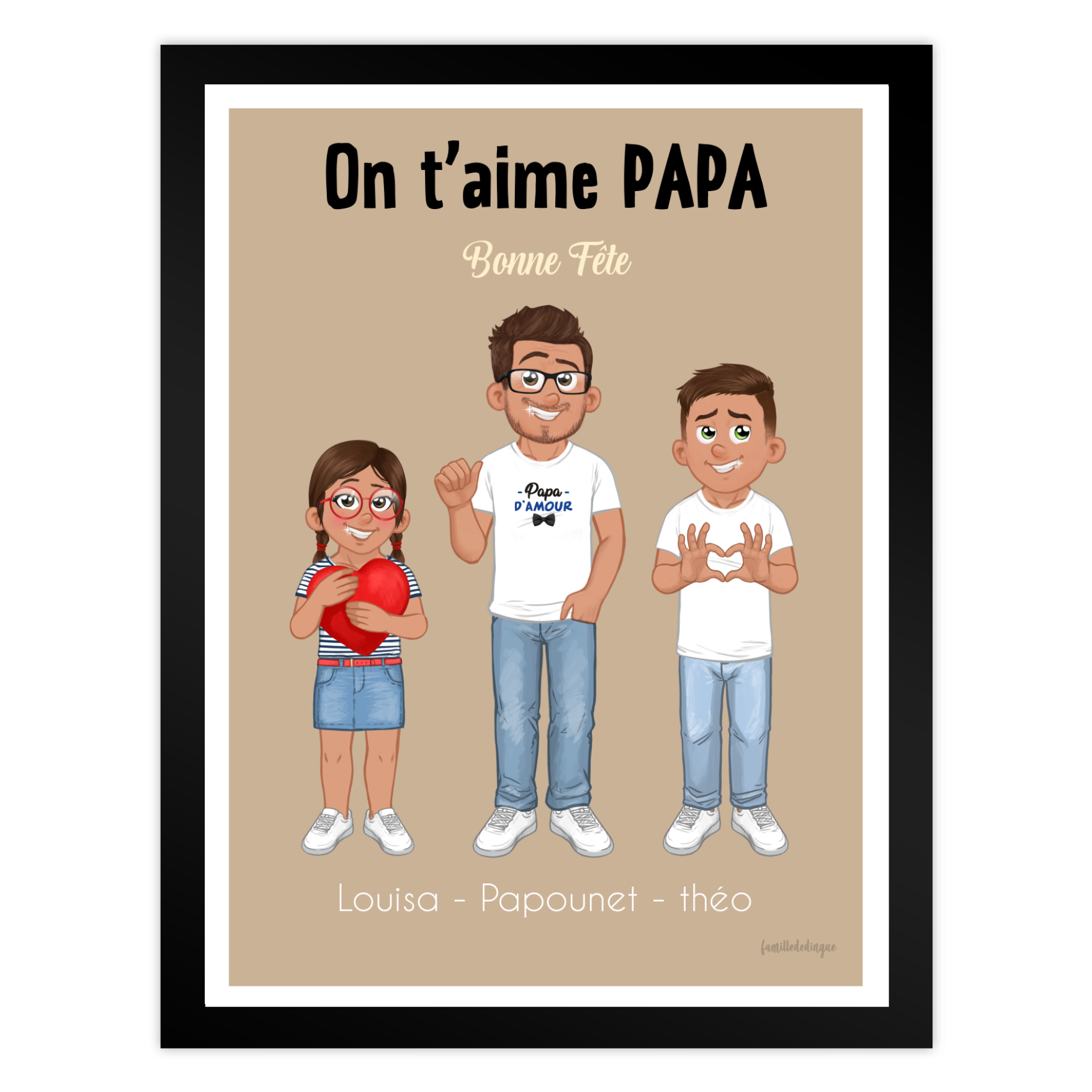  Quadro avatar papà personalizzato con sfondo a cuori – Regalo Festa del Papà