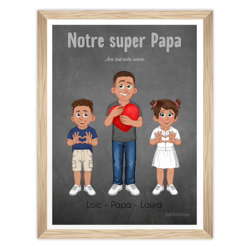 Illustrazione di Famiglia Personalizzata – Il Regalo di Natale Perfetto per il Papà