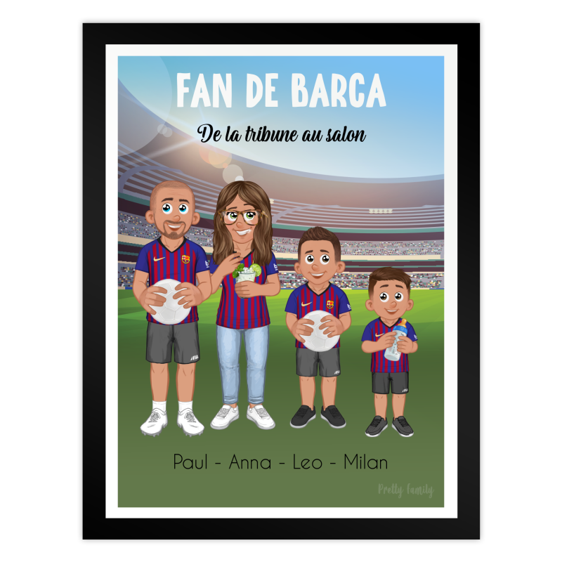 Poster personalizzato tifosi FC Barcelona con famiglia illustrata