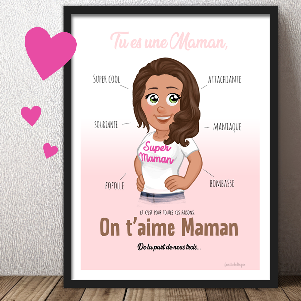 Poster personalizzato per la festa della mamma, ritratto di famiglia della madre con i figli