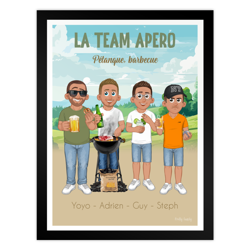 Poster personalizzato aperitivo crew con amici, barbecue, birra e pétanque