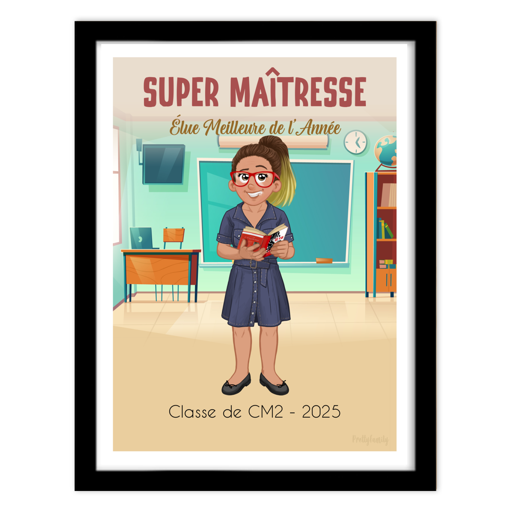 Illustrazione personalizzata di una maestra con avatar e sfondo aula o lavagna