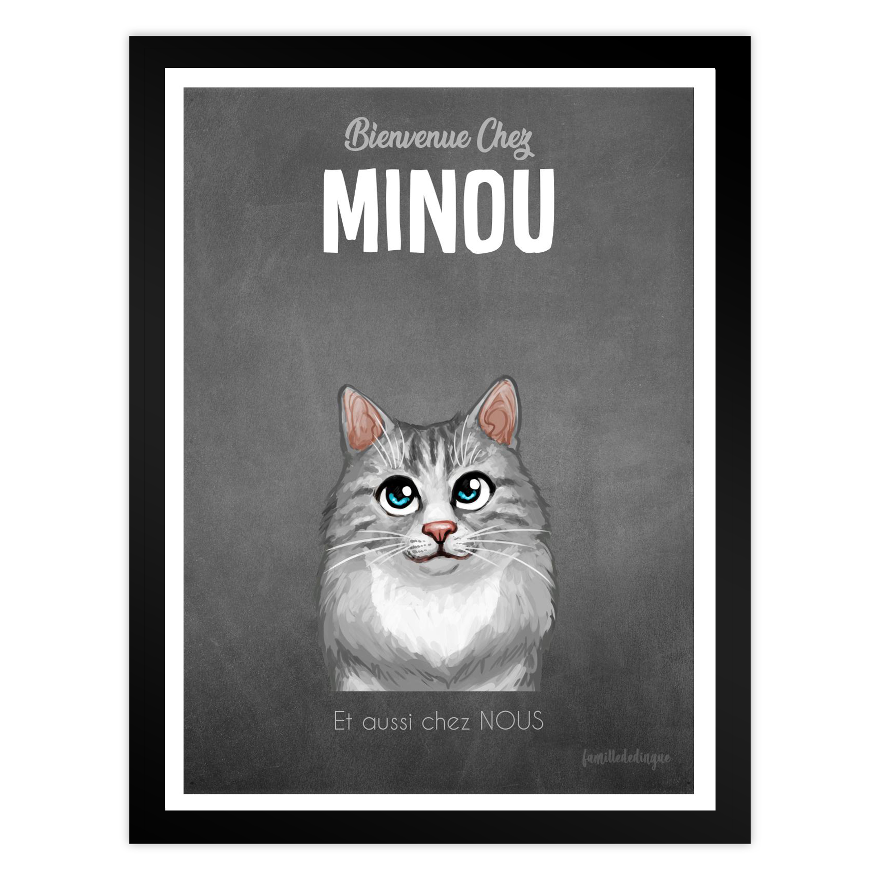     Poster personalizzato con avatar di gatto, razza, colore del pelo e degli occhi, nome e messaggio