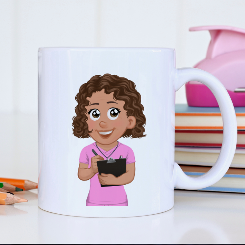 Tazza personalizzata con illustrazione avatar ostetrica